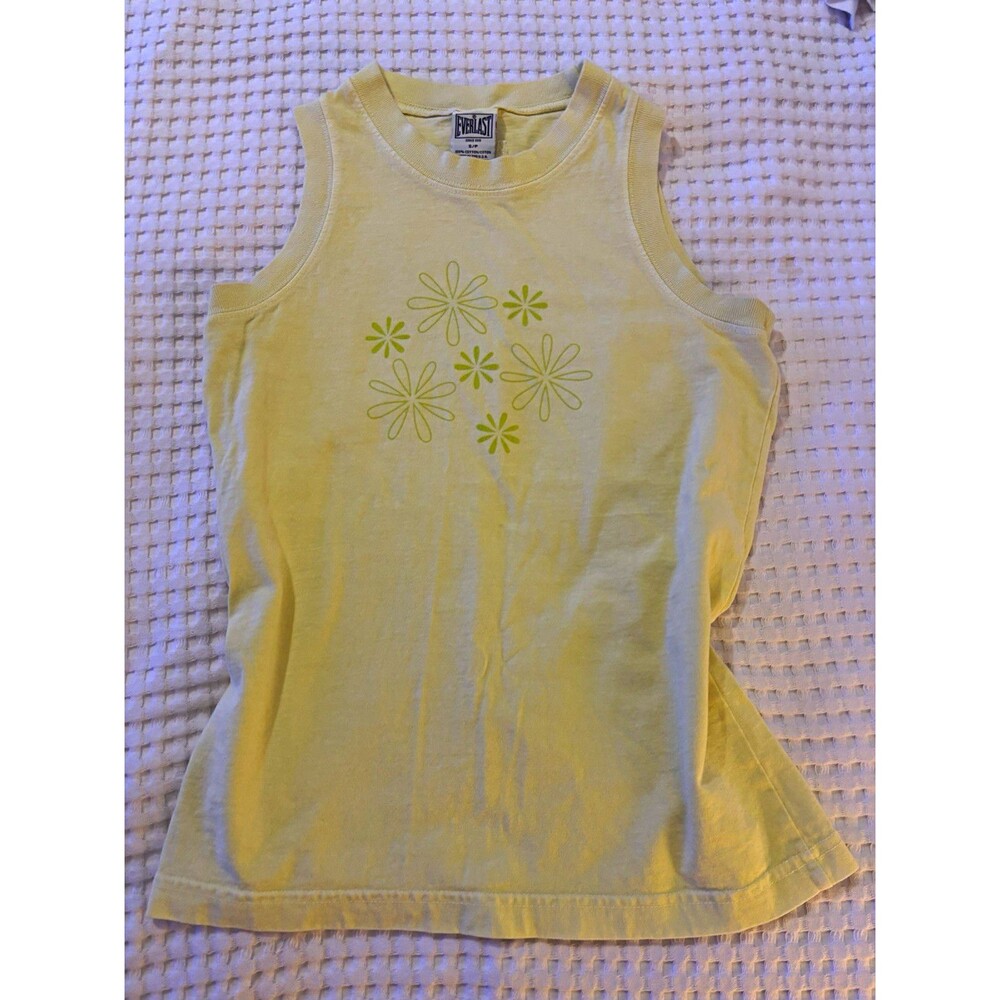 Vintage Everlast Yellow/Green Floral 100% Cotton Made in USA Tank Top Size S